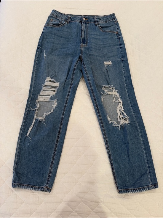 wild fable Denim - wild fable Medium Blue High-Rise Distressed Straight Jeans